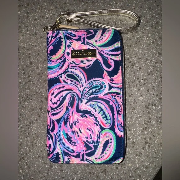 Lilly Pulitzer Pink and Blue Paisley Phone Wristlet - Picture 1 of 4
